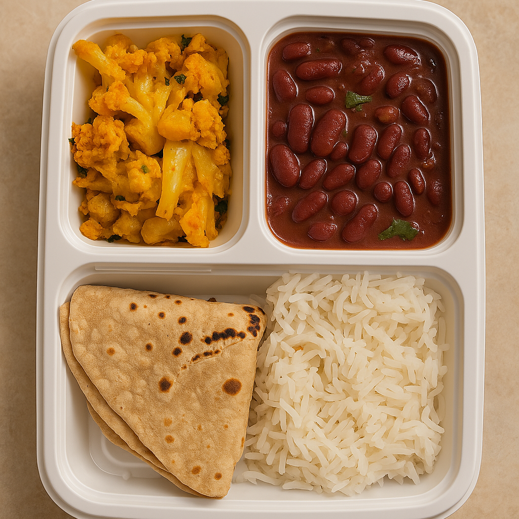 Indian Food Platter with 2 Curries and 2 Rotis + Rice